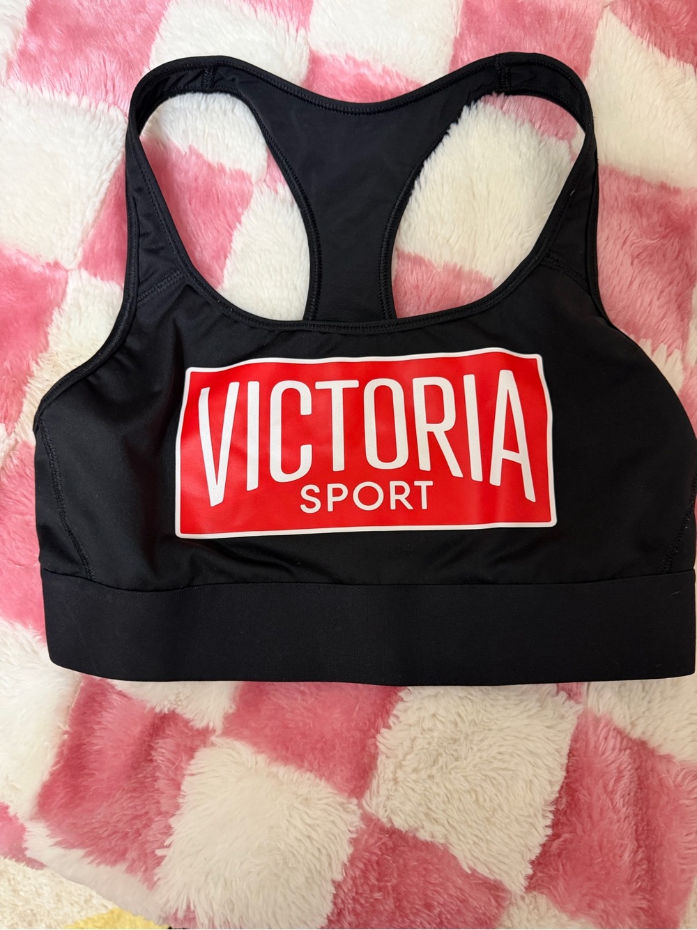 Black & Red Logo Racerback Sports Bra